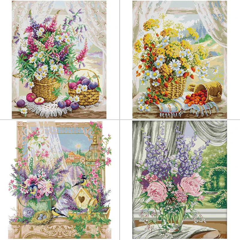 DIY 자수 홈 데코 창틀 꽃 바구니, 크로스 스티치  - Textile Sewing Patterns 리뷰 및 가격