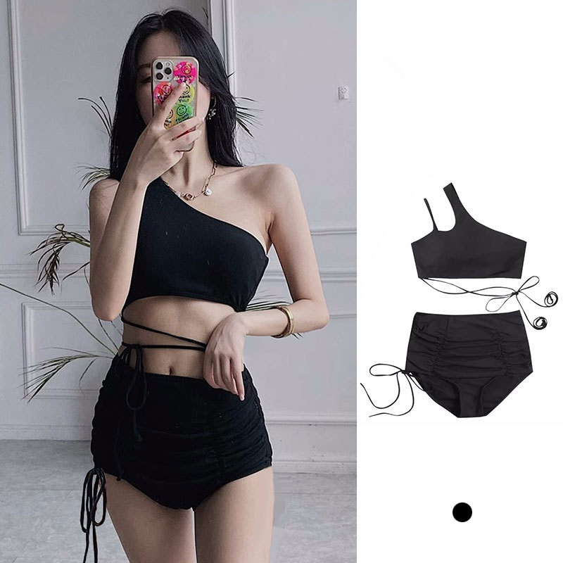 섹시한 한국 패션 원숄더 크롭탑 여성용 블랙 드로스트링 - Shoulder Pad Set In 리뷰 및 가격
