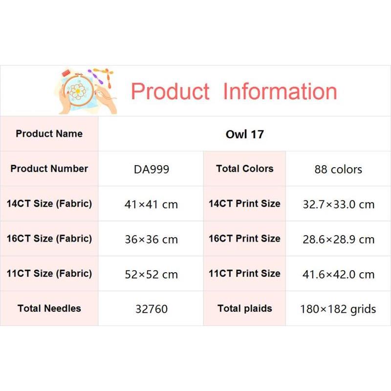 올빼미 DIY 동물 패턴 크로스 스티치 세트 14 16 - Textile Sewing Patterns 리뷰 및 가격