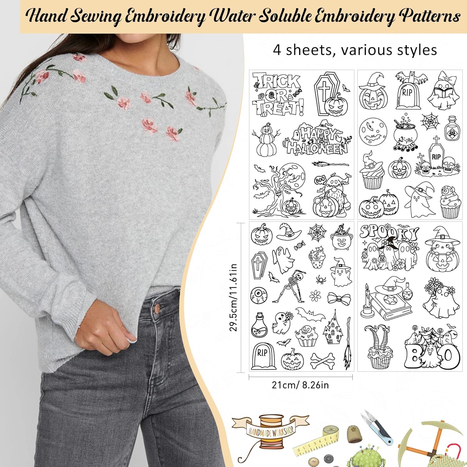 수용성 안정제 자수 패턴, 할로윈 스틱 앤 스티치 자수 - Textile Sewing Patterns 리뷰 및 가격